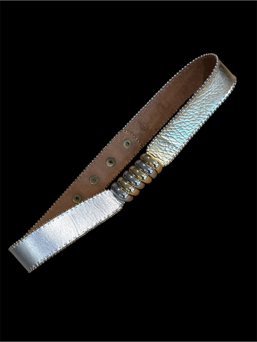 Shiraleah by Slick Genuine Leather Metallic Silver Wide Waist Belt Boho
